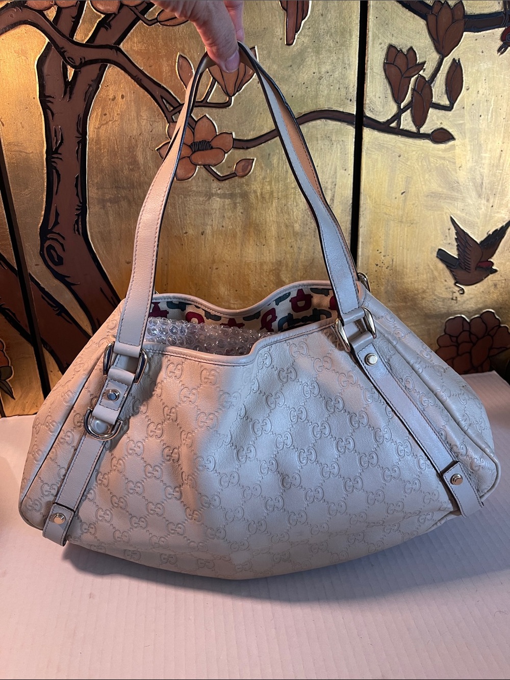 Gucci Cream Monogram Shoulder Bag Pre owned
